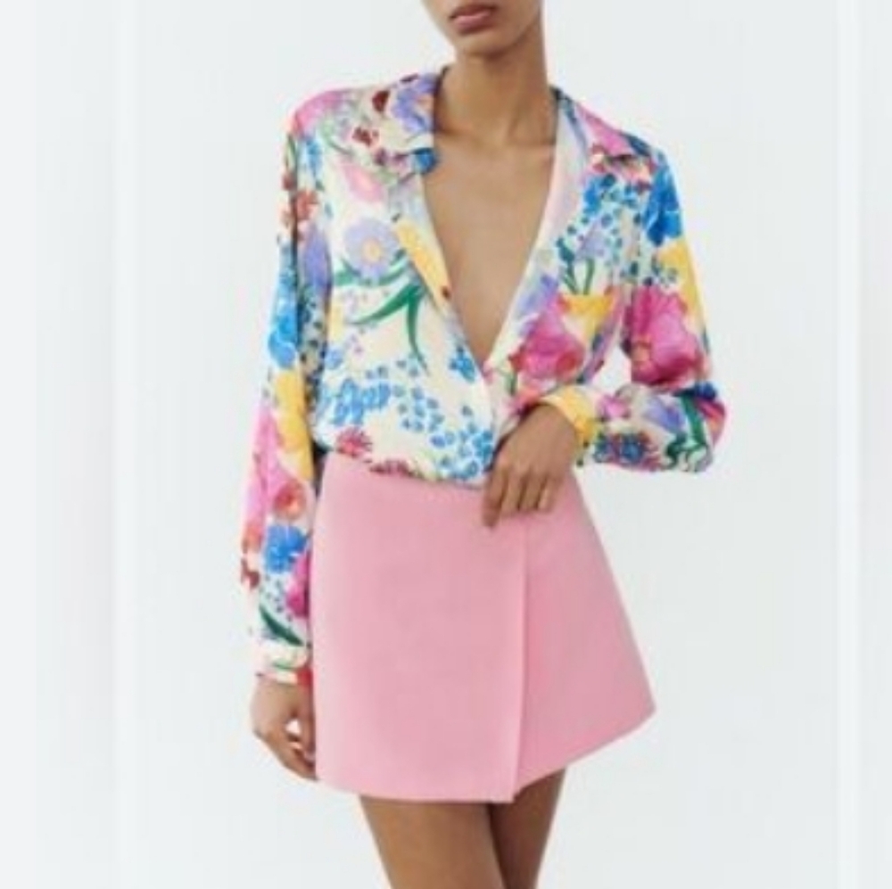 Zara Floral Multicolor Satin Blouse